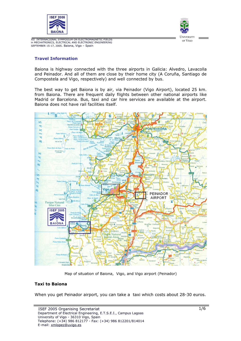 Map of Situation of Baiona, Vigo, and Vigo Airport (Peinador)