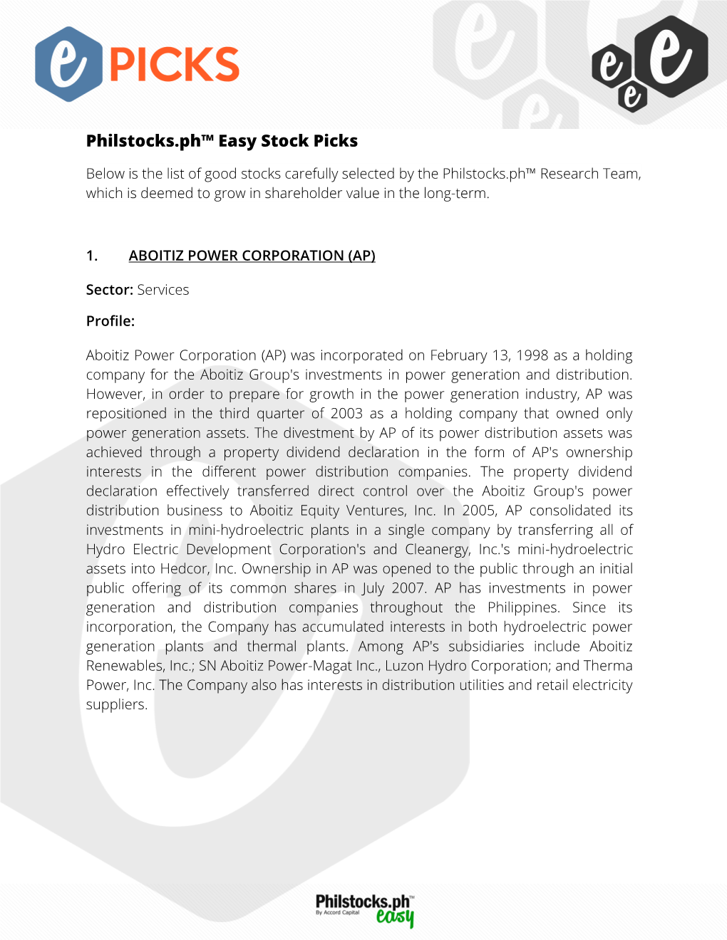Philstocks.Ph™ Easy Stock Picks