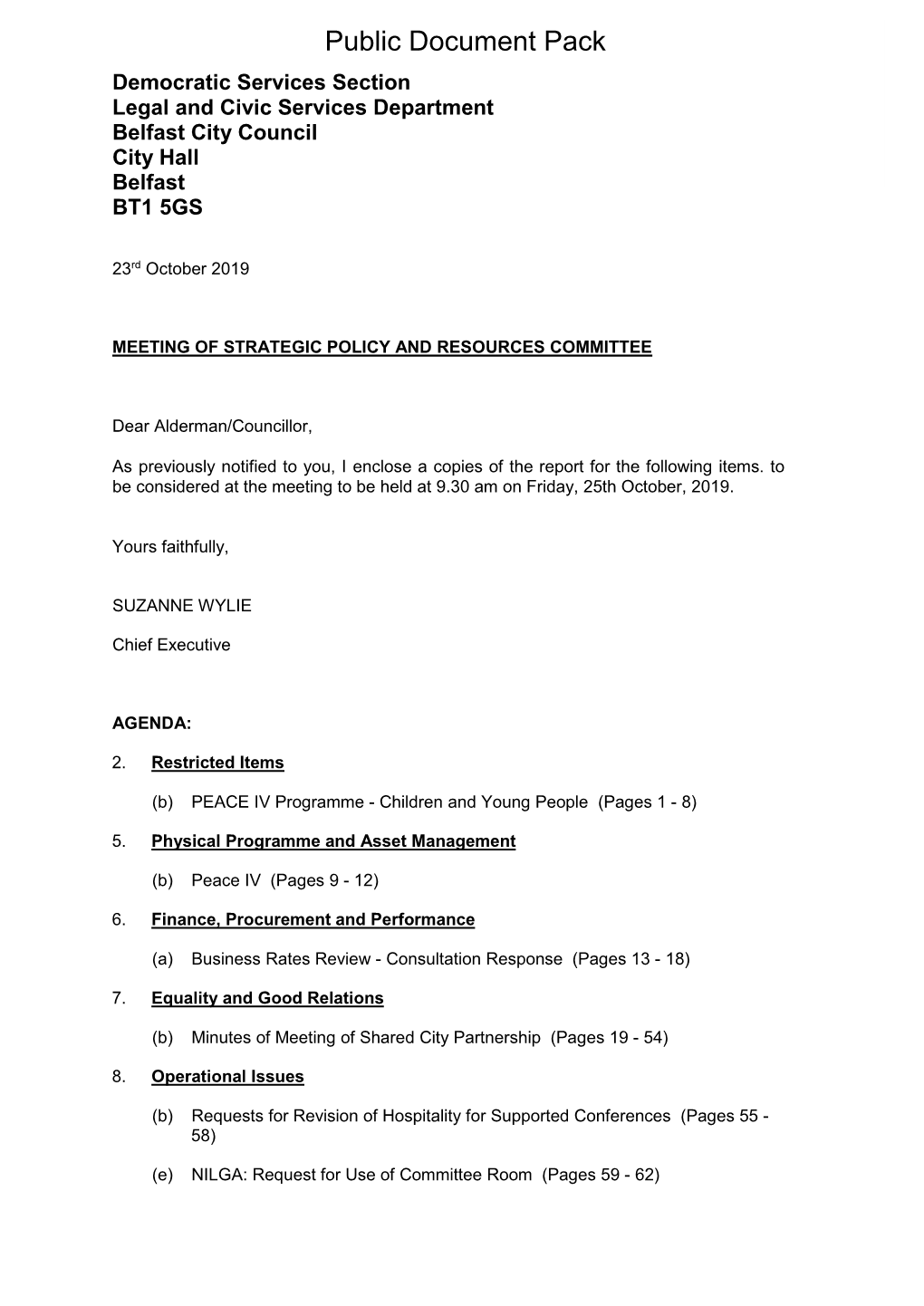 (Public Pack)Additional Item 2B to Follow Items 5B 6A 7B 8B 8E Agenda Supplement for Strategic Policy and Resources Committee