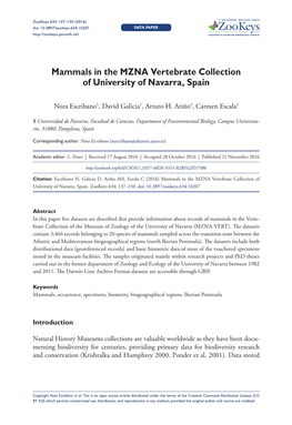 Mammals in the MZNA Vertebrate Collection of University of Navarra, Spain