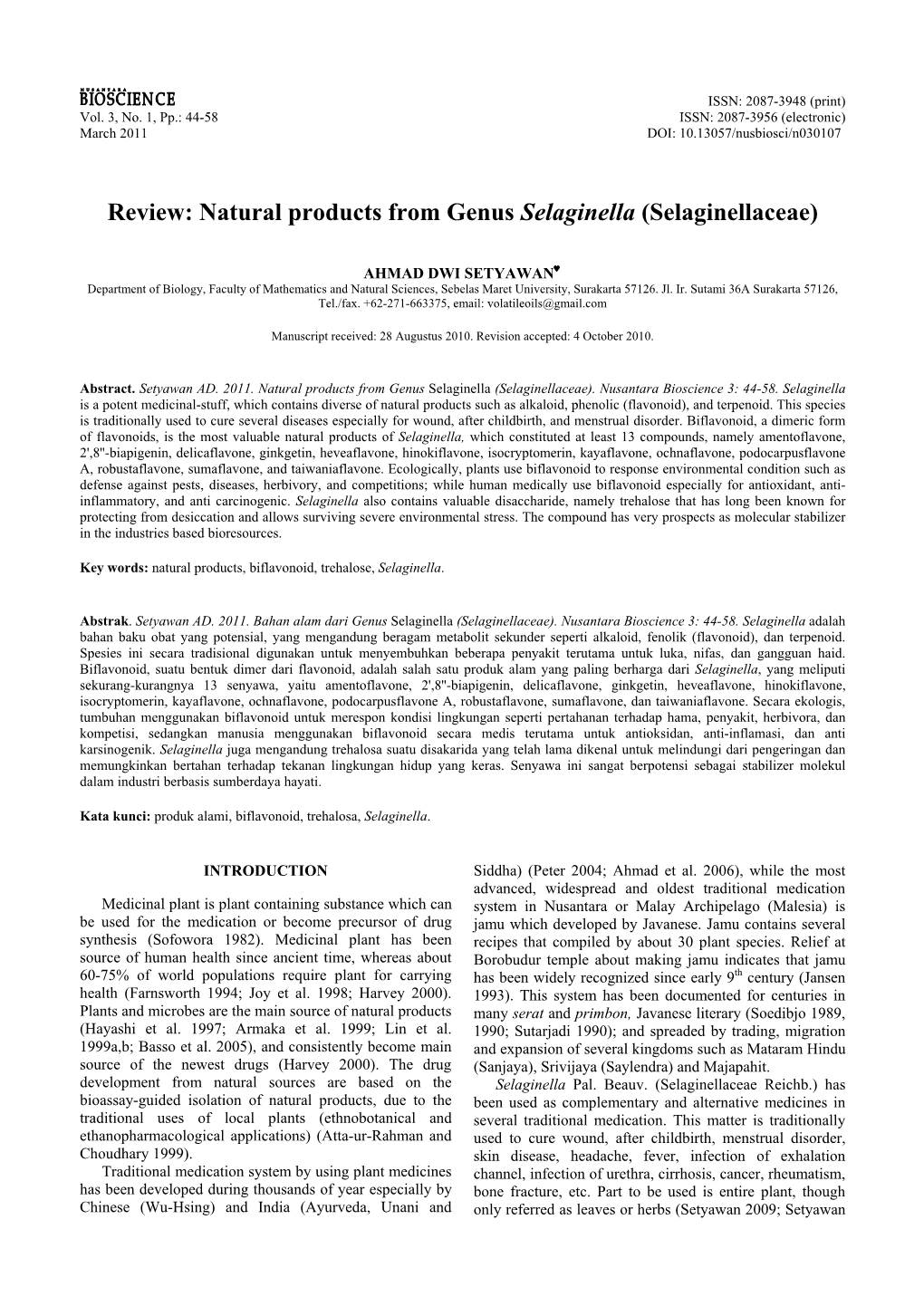 Natural Products from Genus Selaginella (Selaginellaceae)