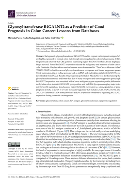 Glycosyltransferase B4GALNT2 As a Predictor of Good Prognosis in Colon Cancer: Lessons from Databases