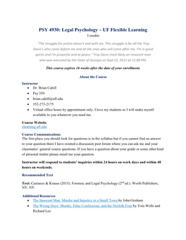 PSY 4930: Legal Psychology – UF Flexible Learning 3 Credits