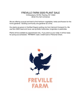 FREVILLE FARM 2020 PLANT SALE 18 Strawberry Hill Rd