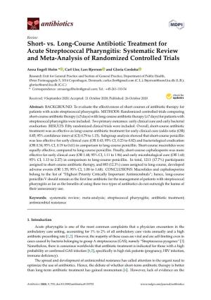 Vs. Long-Course Antibiotic Treatment for Acute Streptococcal Pharyngitis: Systematic Review and Meta-Analysis of Randomized Controlled Trials