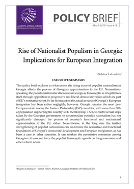 Rise of Nationalist Populism in Georgia: Implications for European Integration