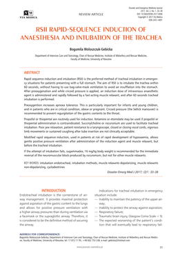 Rsii Rapid-Sequence Induction of Anaesthesia and Intubation of the Trachea