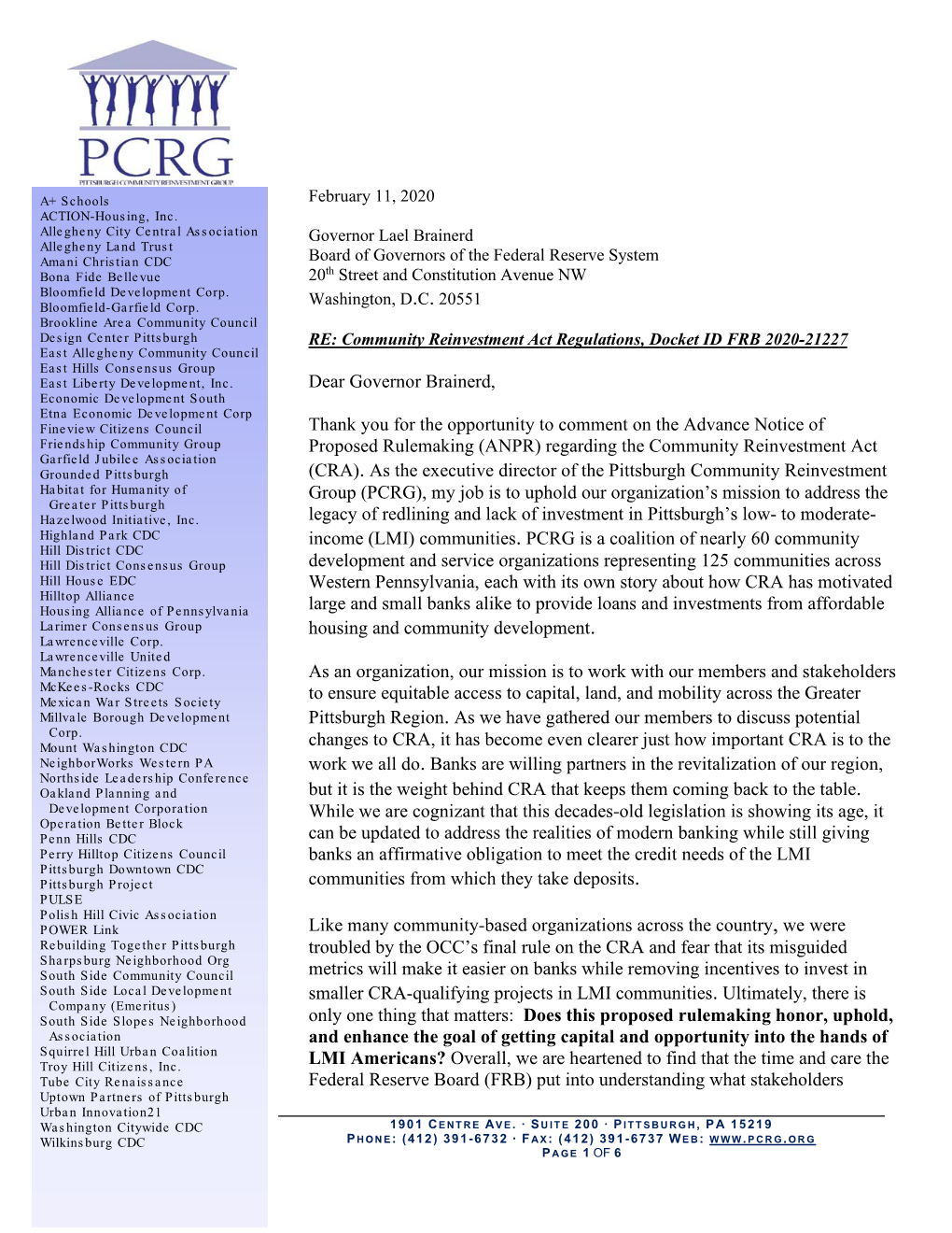 PCRG's Comment Letter on the Fed Reserve APNR On