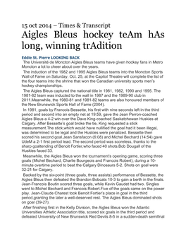 Aigles Bleus Hockey Team Has Long, Winning Tradition