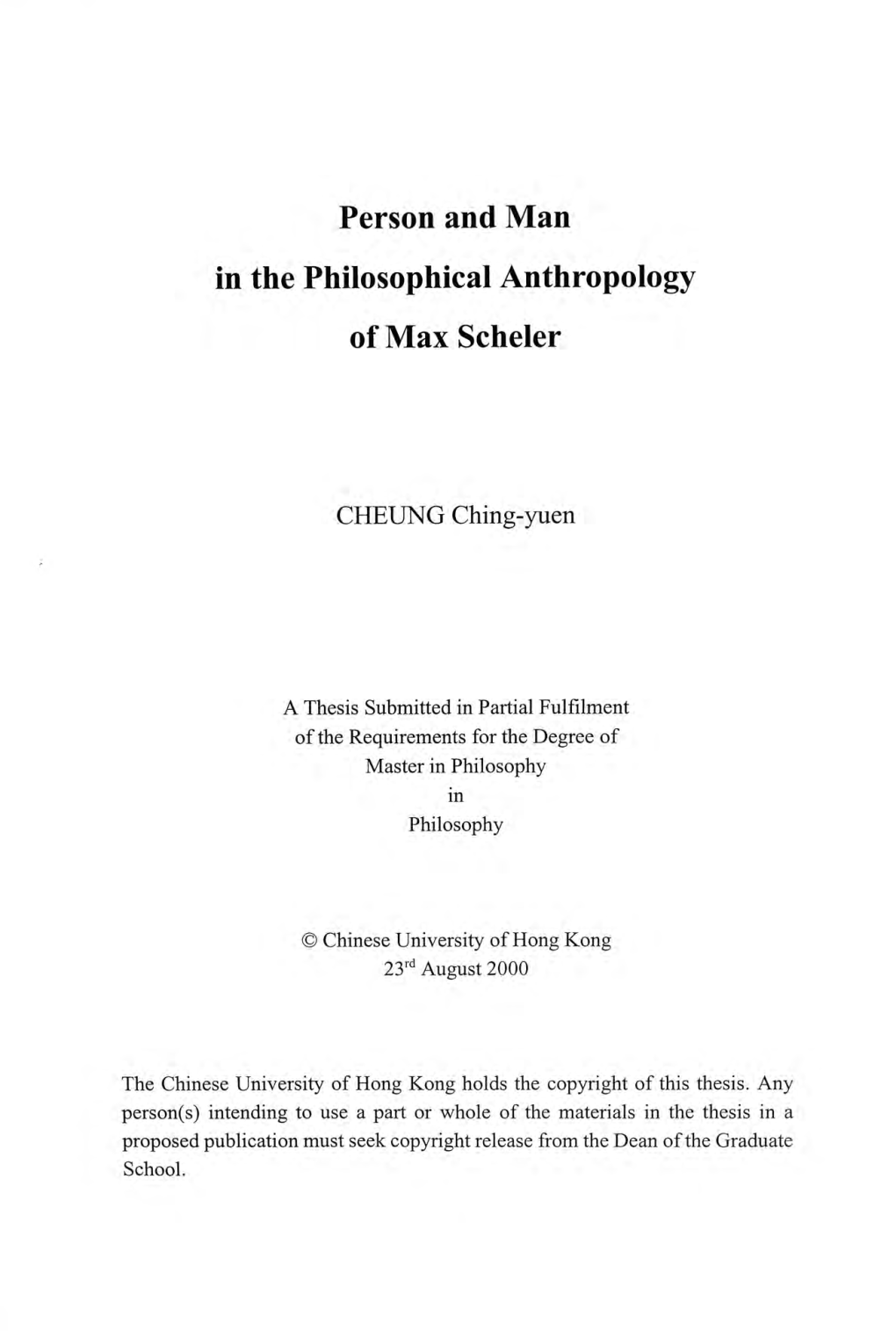 Person and Man in the Philosophical Anthropology of Max Scheler