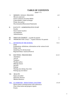 TABLE of CONTENTS (Pages 1-3)