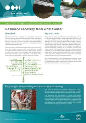 Resource Recovery from Wastewater Overview Key Outcomes
