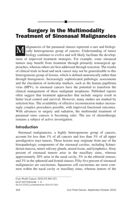 Surgery in the Multimodality Treatment of Sinonasal Malignancies