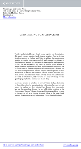 Unravelling Tort and Crime Edited by Matthew Dyson Frontmatter More Information