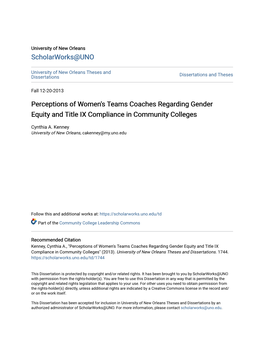Perceptions of Women's Teams Coaches Regarding Gender Equity and Title IX Compliance in Community Colleges