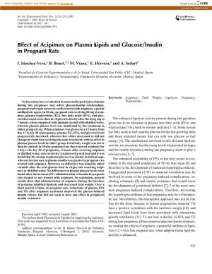 Effect of Acipimox on Plasma Lipids and Glucose/Insulin in Pregnant Rats