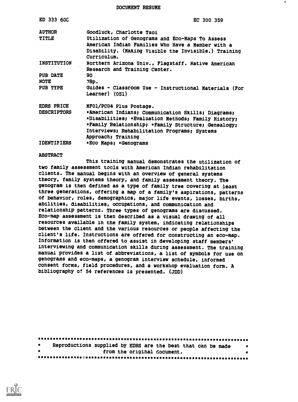 Utilization of Genograms and Eco-Maps to Assess American Indian Families Who Have a Member with a Disability