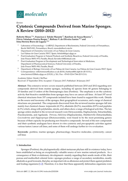 Cytotoxic Compounds Derived from Marine Sponges. a Review (2010–2012)