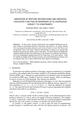 Derivation of Mixture Distributions and Weighted Likelihood Function As Minimizers of Kl-Divergence Subject to Constraints