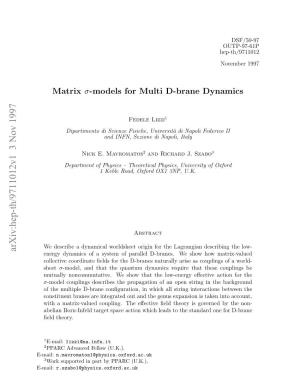 Matrix Sigma-Models for Multi D-Brane Dynamics
