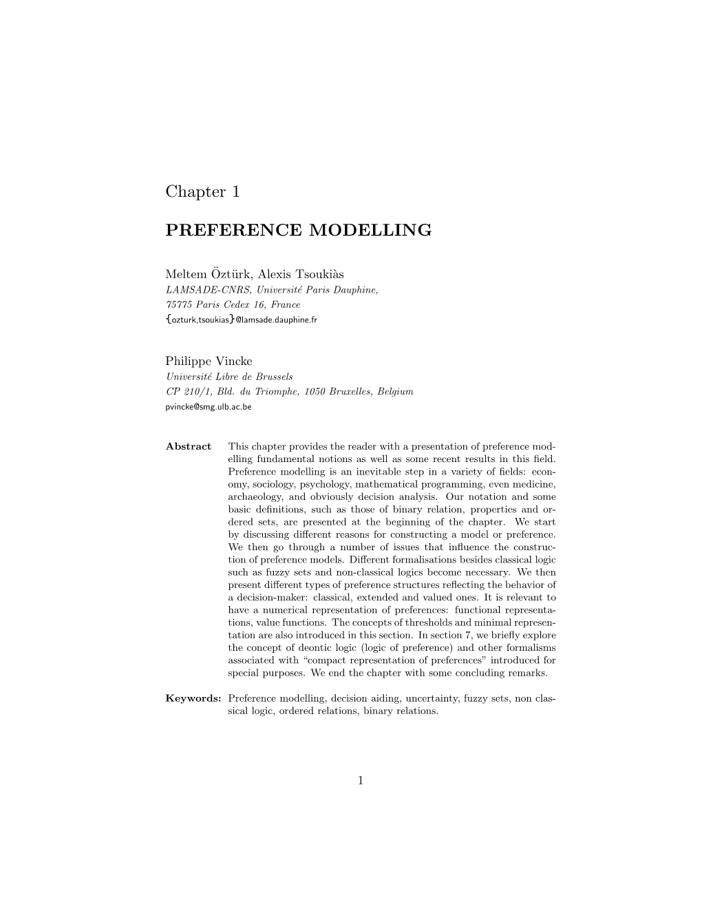 Chapter 1 PREFERENCE MODELLING