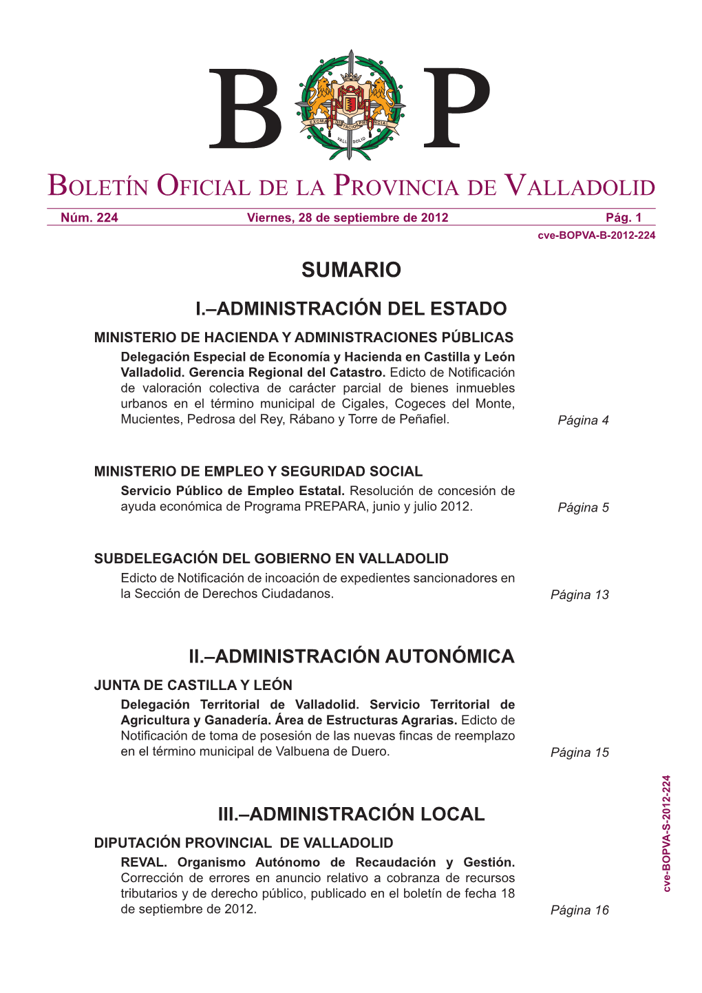 Boletín Oficial De La Provincia De Valladolid Núm