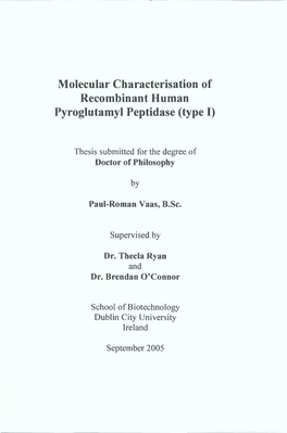 Molecular Characterisation of Recombinant Human Pyroglutamyl Peptidase (Type I)