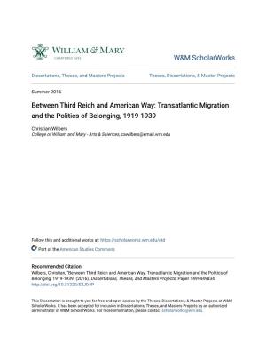 Transatlantic Migration and the Politics of Belonging, 1919-1939