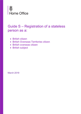 Guide S – Registration of a Stateless Person As A