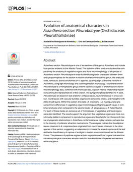 Evolution of Anatomical Characters in Acianthera Section Pleurobotryae (Orchidaceae: Pleurothallidinae)