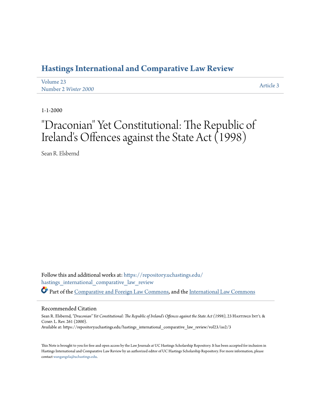 The Republic of Ireland's Offences Against the State Act (1998) Sean R