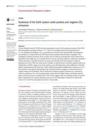 Hysteresis of the Earth System Under Positive and Negative CO2 Emissions