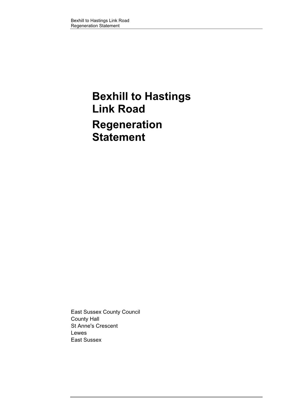 Bexhill to Hastings Link Road Regeneration Statement