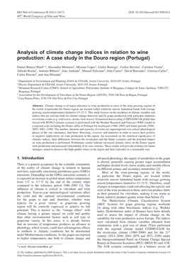 Analysis of Climate Change Indices in Relation to Wine Production: a Case Study in the Douro Region (Portugal)
