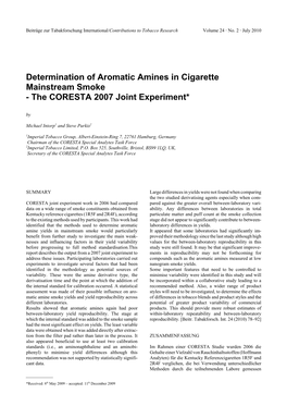Determination of Aromatic Amines in Cigarette Mainstream Smoke - the CORESTA 2007 Joint Experiment* By