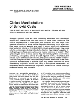 Clinical Manifestations of Synovial Cysts