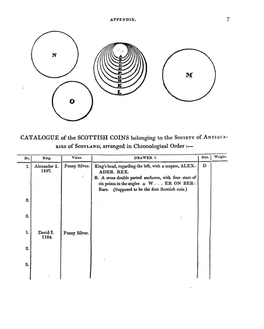 CATALOGUE of the SCOTTISH COINS Belonging to the SOCIETY of ANTIQUA- RIES of SCOTLAND, Arranged in Chronological Order :—