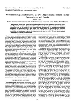 Mycoplasma Spermatophilum, a New Species Isolated from Human Spermatozoa and Cervix AURIOL C