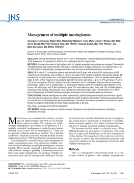 Management of Multiple Meningiomas Georgios Tsermoulas, Mudr, Msc, FRCS(SN),1 Mazda K