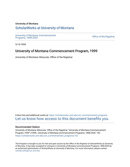 University of Montana Commencement Program, 1999