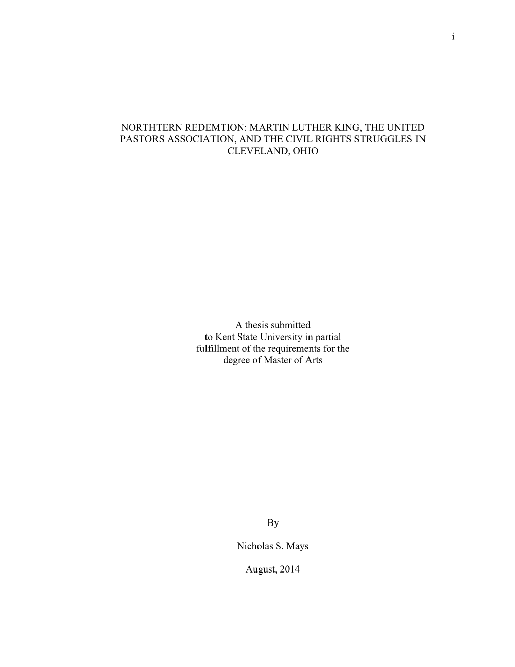 Martin Luther King, the United Pastors Association, and the Civil Rights Struggles in Cleveland, Ohio