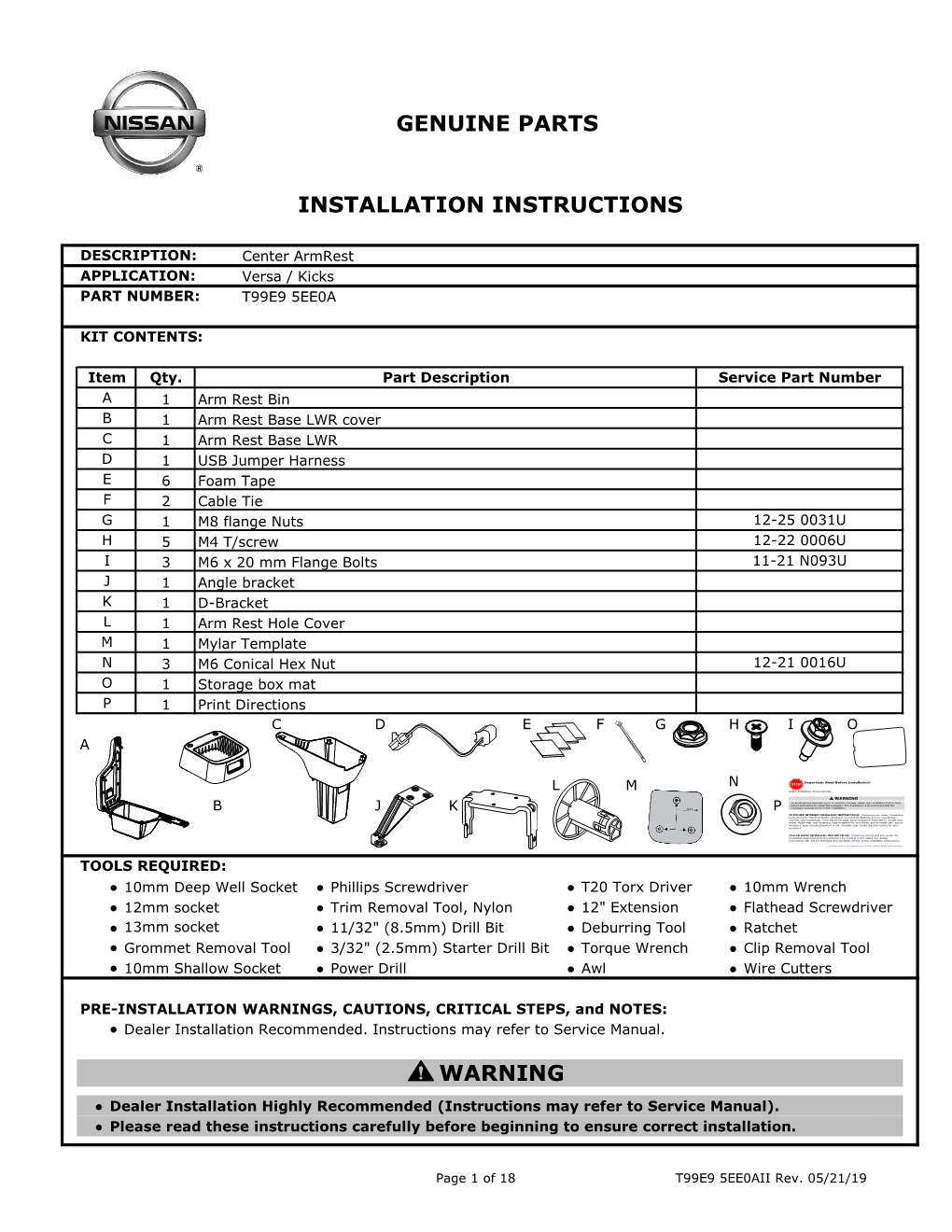 Genuine Parts Installation Instructions