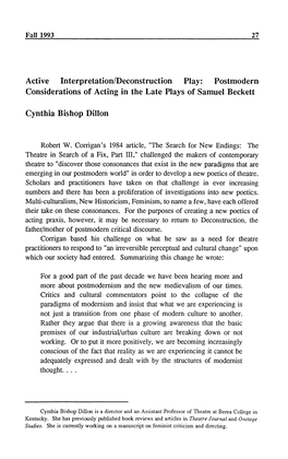 Active Interpretation/Deconstruction Play: Postmodern Considerations of Acting in the Late Plays of Samuel Beckett