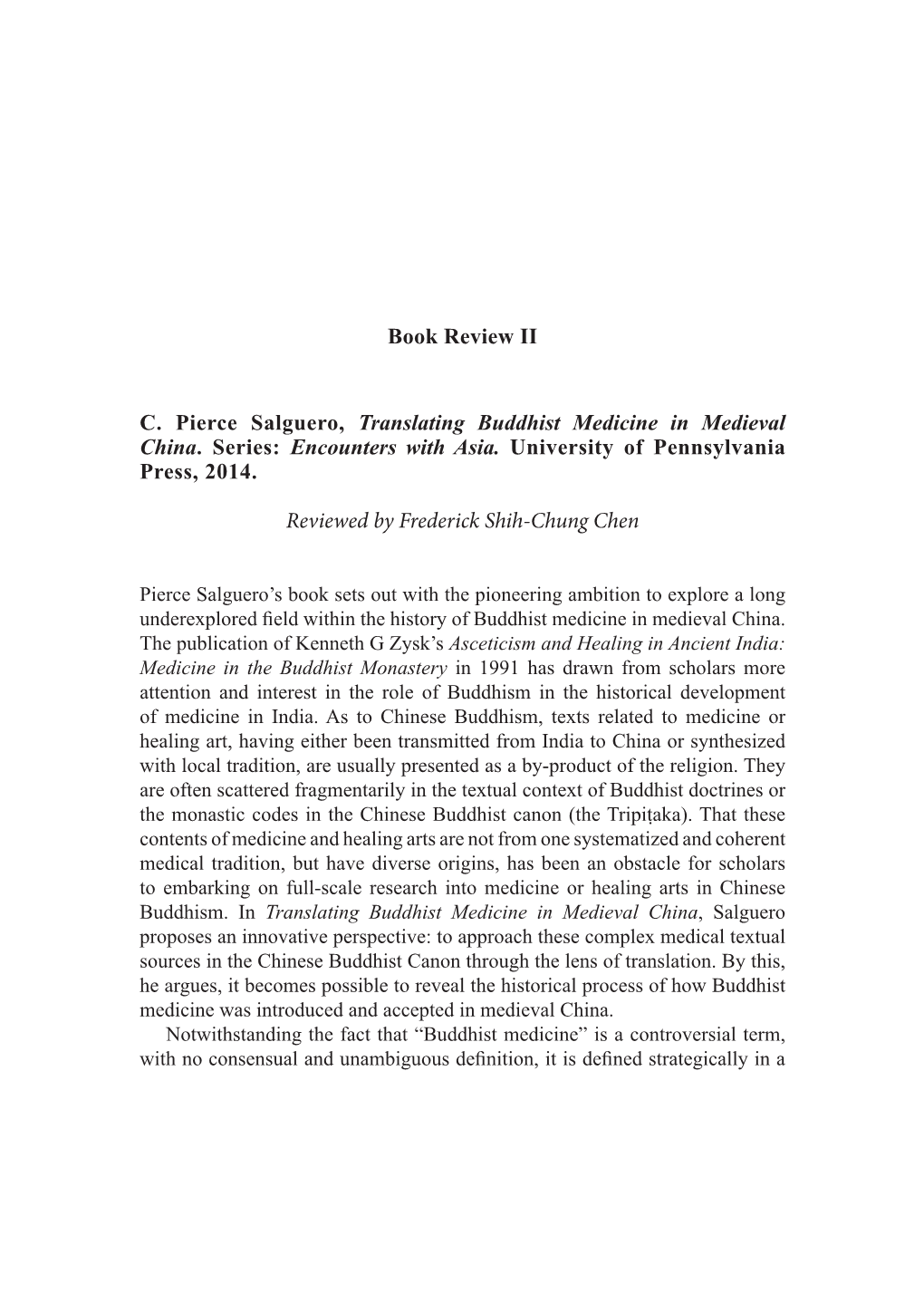 Book Review II C. Pierce Salguero, Translating Buddhist Medicine In