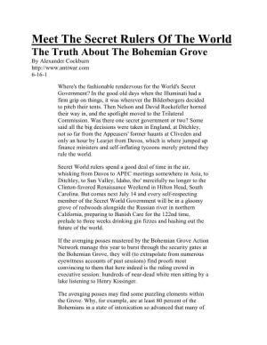 Meet the Secret Rulers of the World the Truth About the Bohemian Grove by Alexander Cockburn 6-16-1