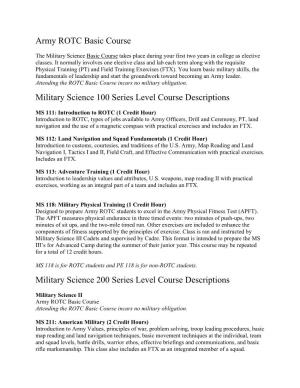 Military Science Course Description
