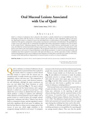 Oral Mucosal Lesions Associated with Use of Quid