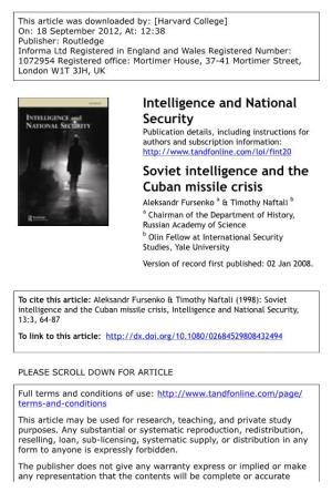 Soviet Intelligence and the Cuban Missile Crisis