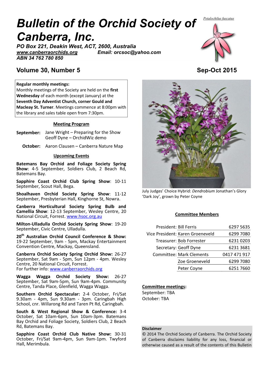 Bulletin of the Orchid Society of Canberra, Inc