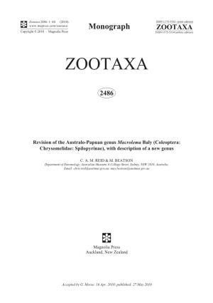 Zootaxa, Revision of the Australo-Papuan Genus